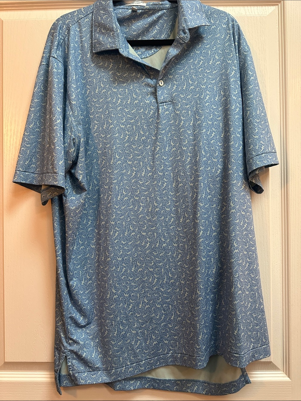 Peter Millar Blue Short-Sleeve Polo with Subtle Paisley Print